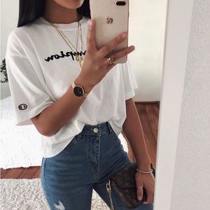 White and black champion t-shirt